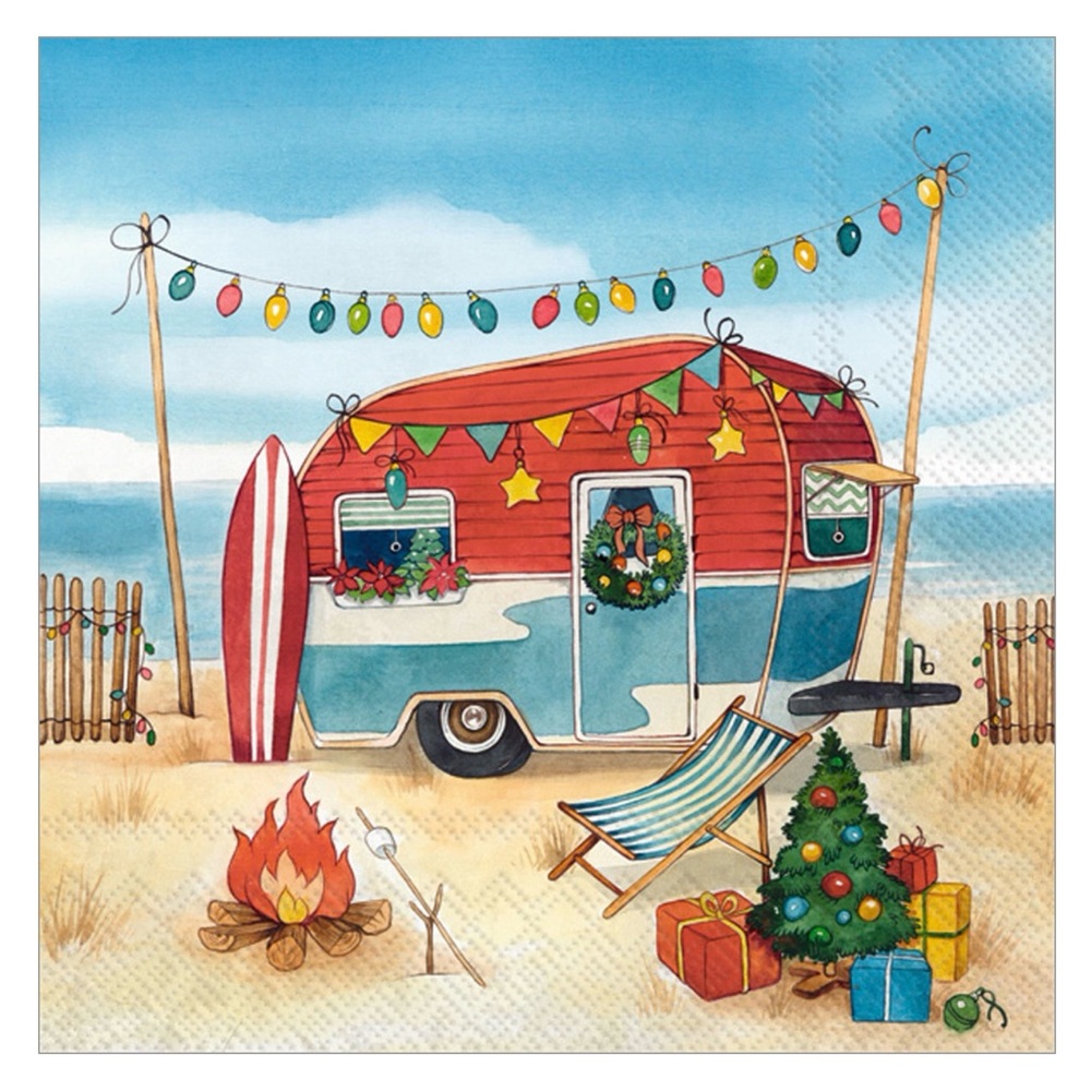 2 Packs Cocktail Napkins Camping At The Sea Paper Napkins 40 Counts 5” X 5”